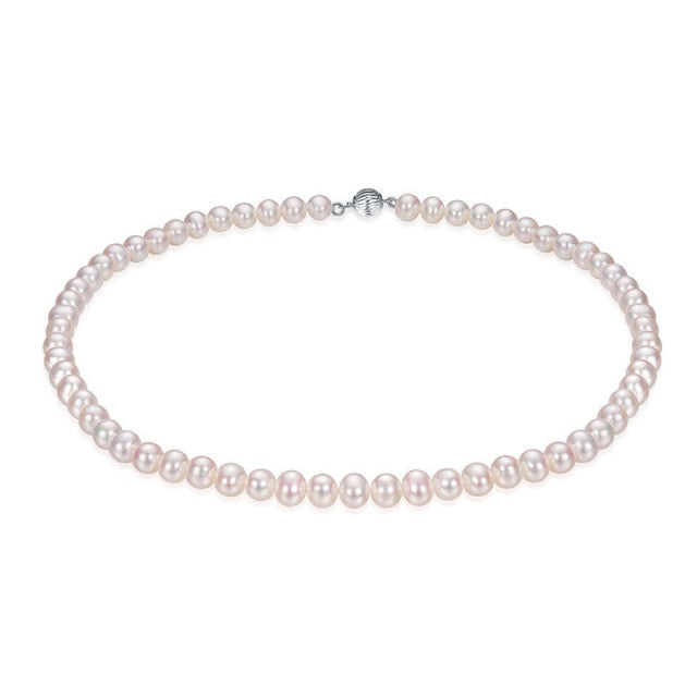 White Near Round Natural Pearl Necklace 8-9mm