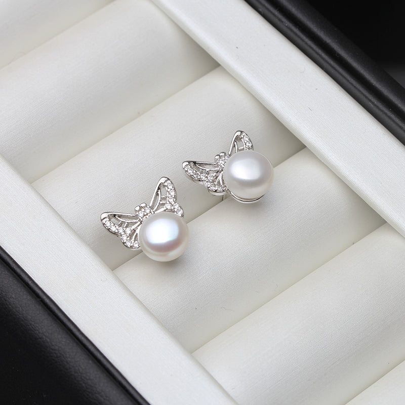 Butterfly 925 Sterling Silver and Natural Freshwater Cultured Pearl Ea –  The Proper Pearl